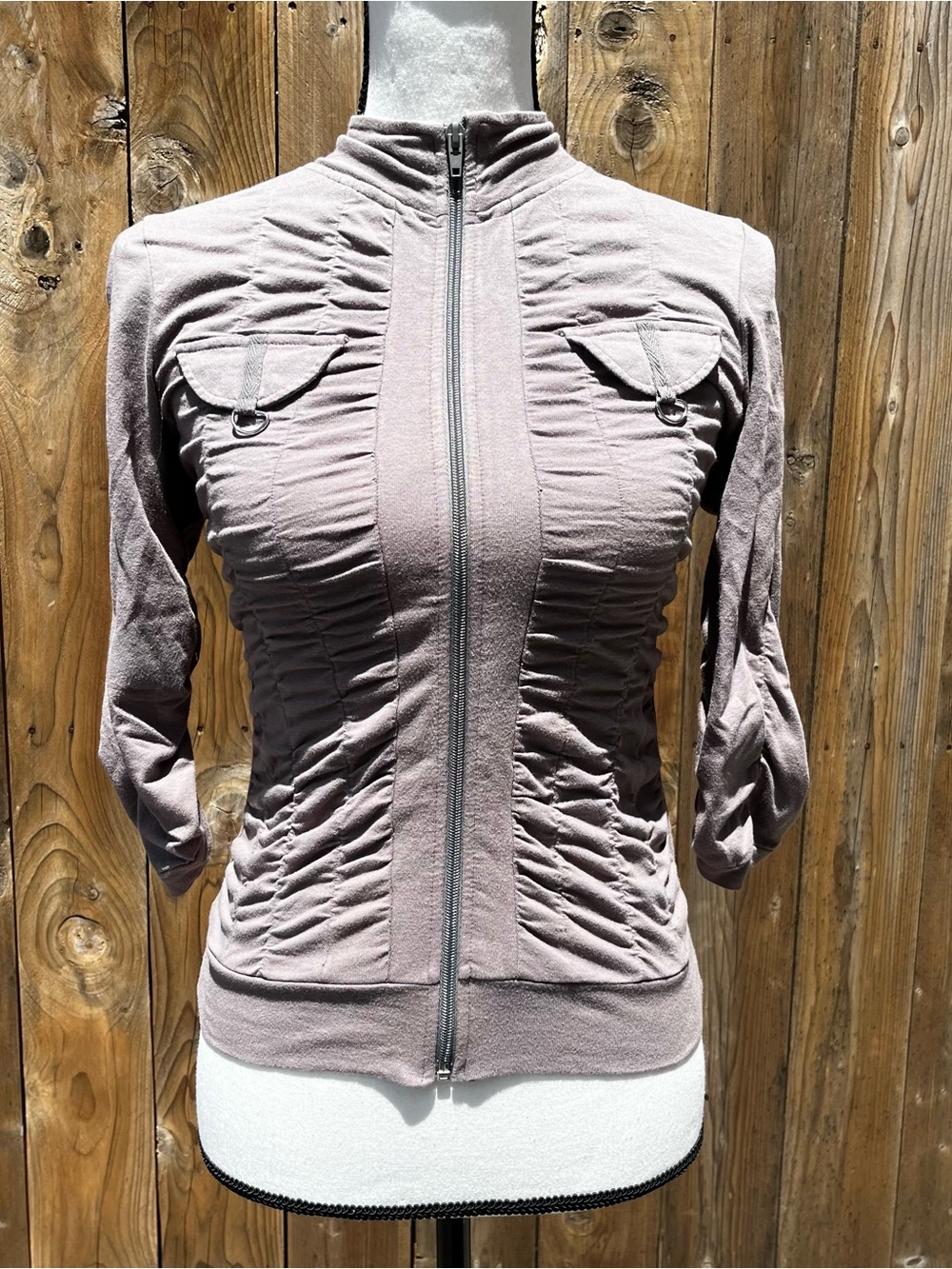 One Step Up Cotton Y2K Ruched Zip-Front Women's Jacket in Mauve #y2k